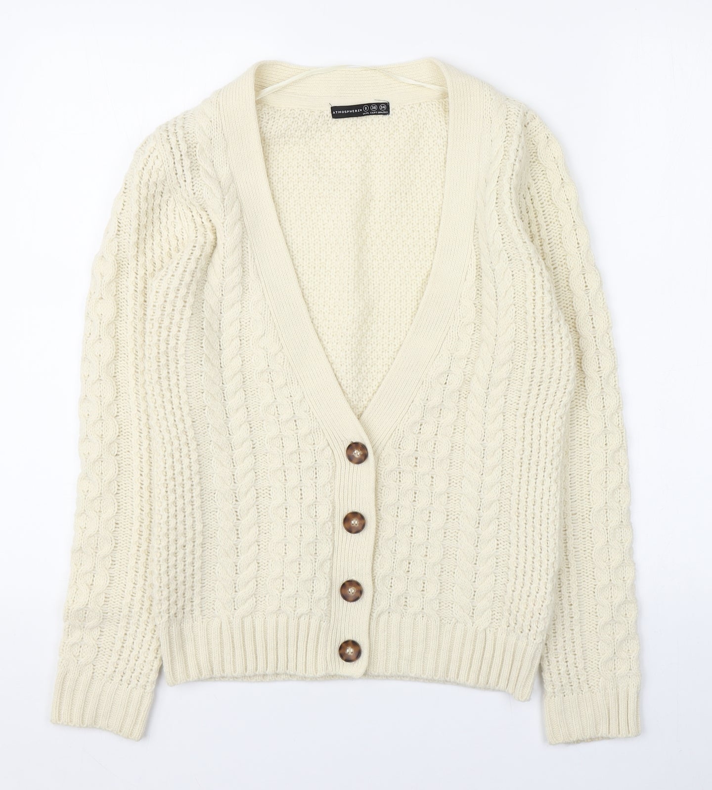 Atmosphere Womens Ivory V-Neck  Acrylic Cardigan Jumper Size 8