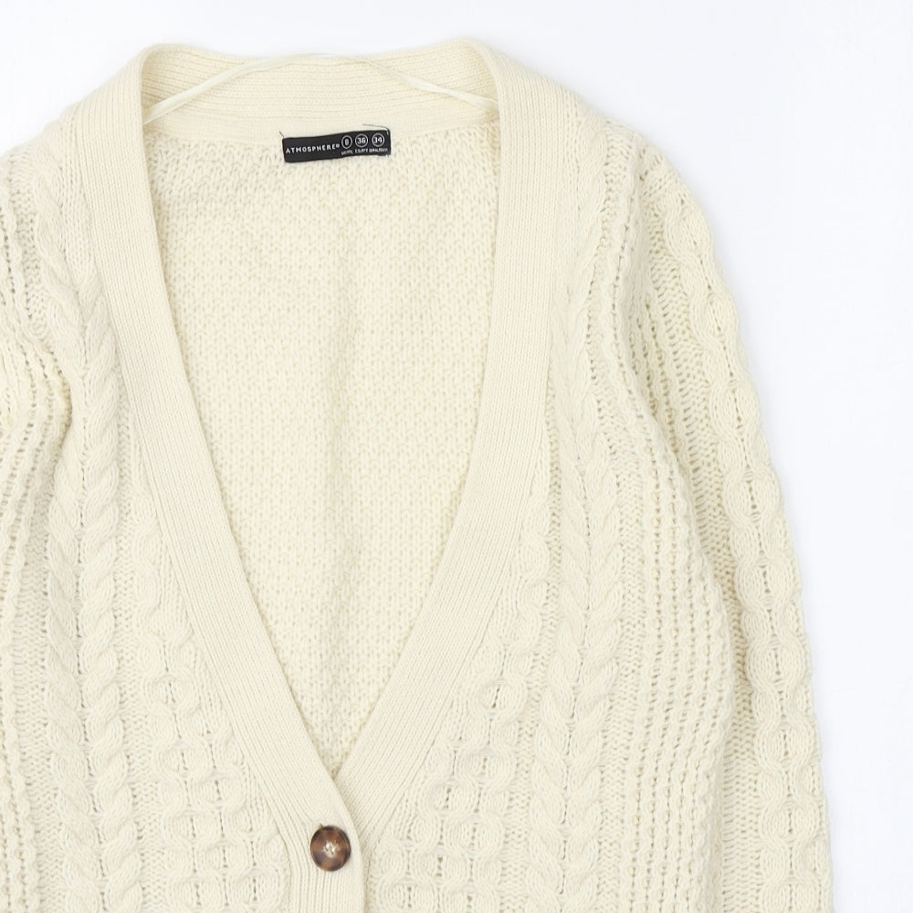 Atmosphere Womens Ivory V-Neck  Acrylic Cardigan Jumper Size 8
