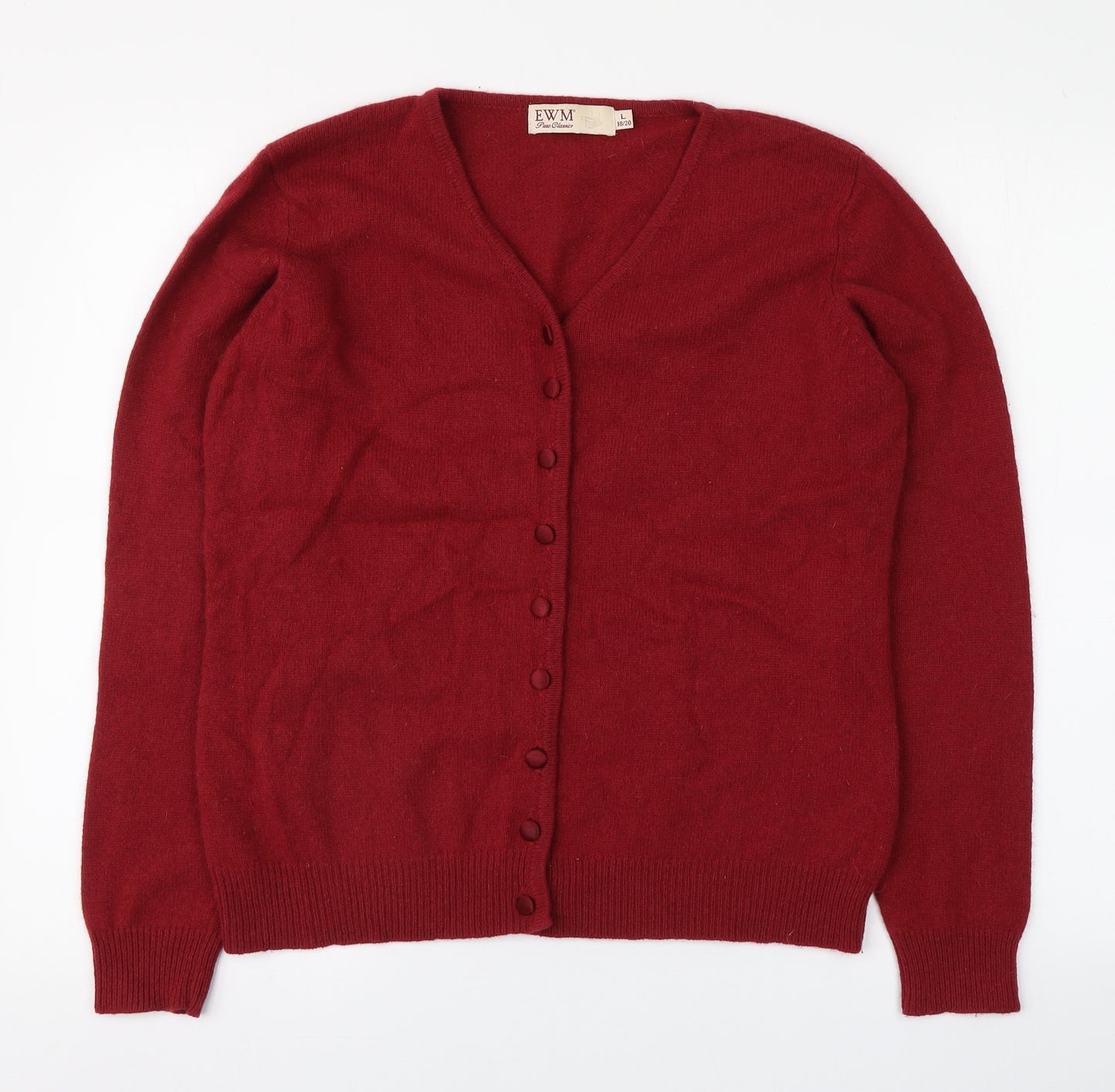 EWM Pure Classics Womens Red V-Neck  Wool Cardigan Jumper Size L