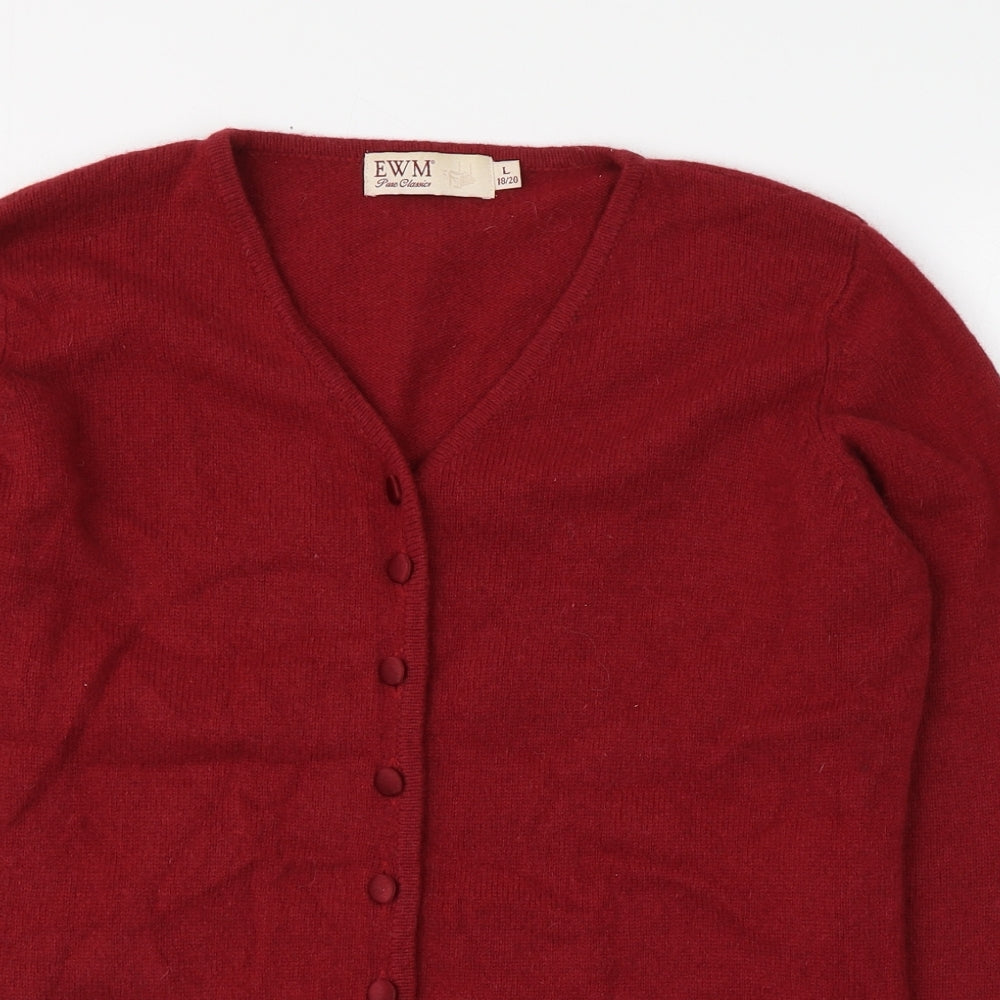 EWM Pure Classics Womens Red V-Neck  Wool Cardigan Jumper Size L