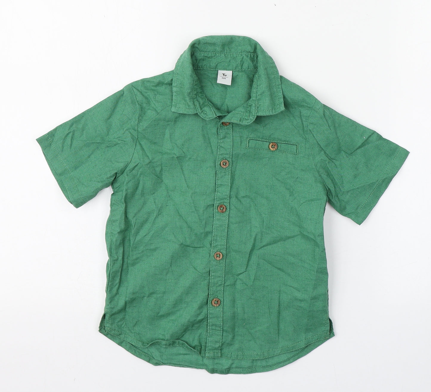TU Boys Green  Linen Basic Button-Up Size 2-3 Years Collared