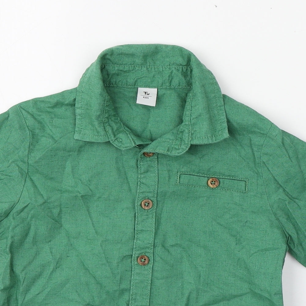 TU Boys Green  Linen Basic Button-Up Size 2-3 Years Collared