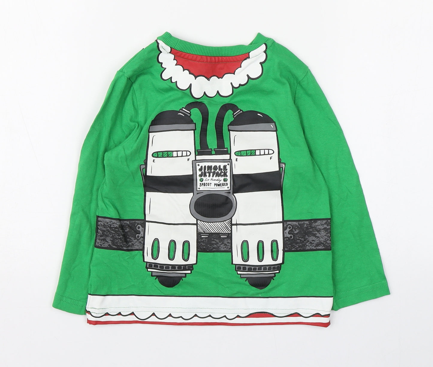 F&F Boys Green  Cotton Basic T-Shirt Size 2-3 Years Round Neck Pullover - Christmas