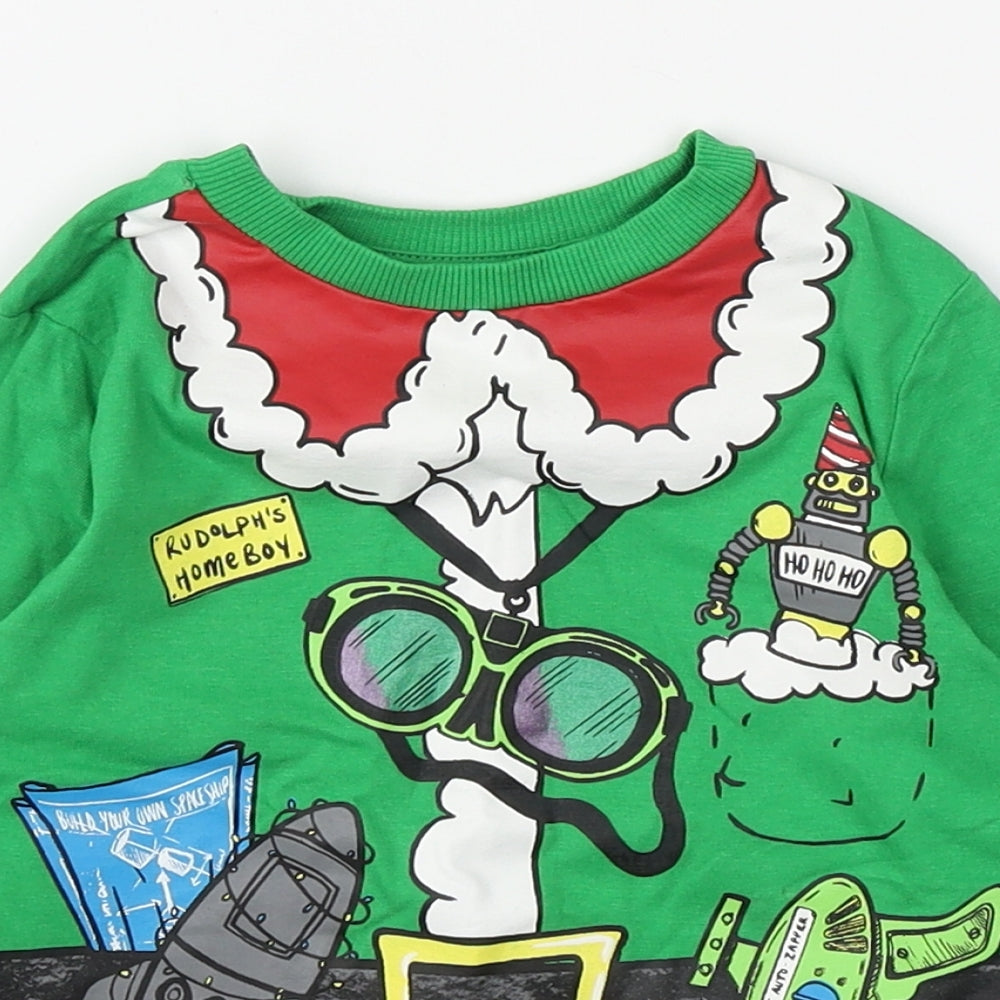 F&F Boys Green  Cotton Basic T-Shirt Size 2-3 Years Round Neck Pullover - Christmas
