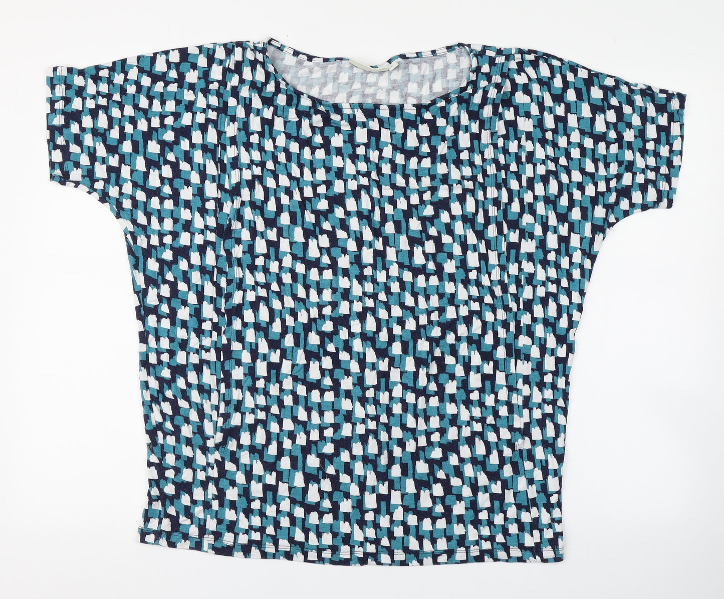 JoJo Maman Womens Blue Geometric Viscose Basic T-Shirt Size M Round Neck