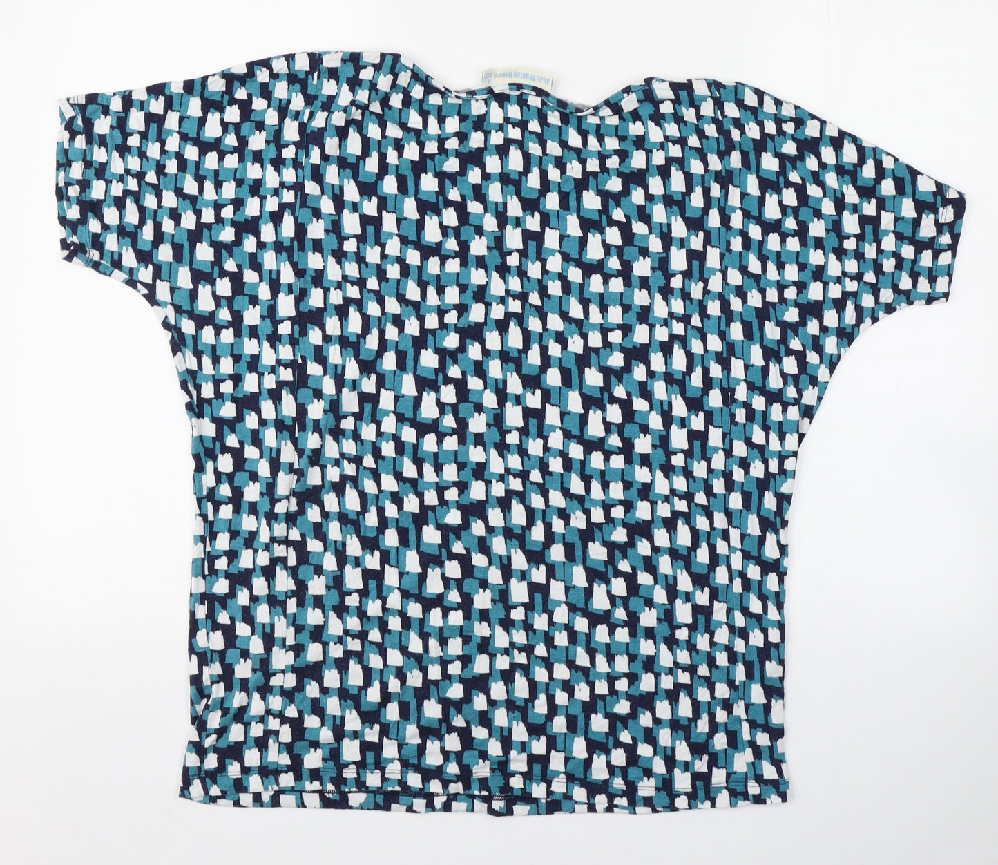 JoJo Maman Womens Blue Geometric Viscose Basic T-Shirt Size M Round Neck