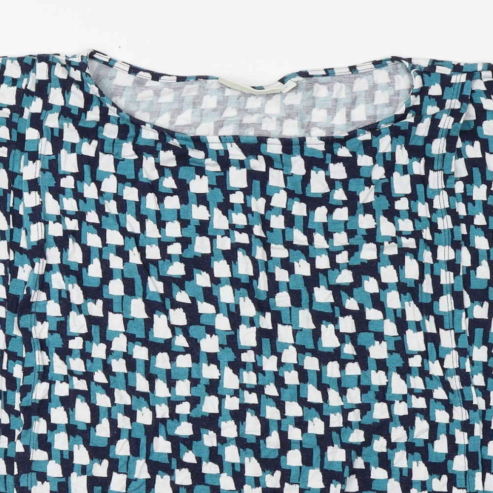 JoJo Maman Womens Blue Geometric Viscose Basic T-Shirt Size M Round Neck