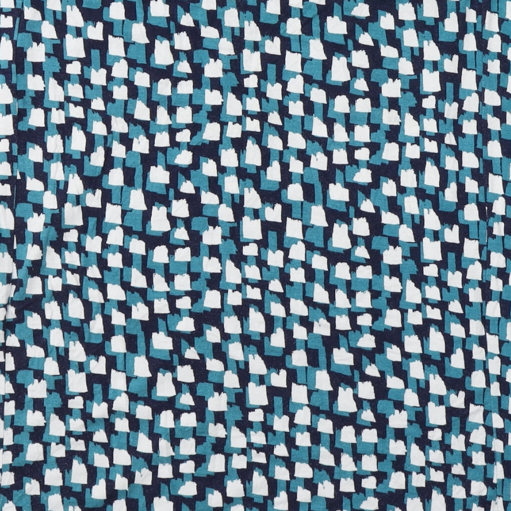 JoJo Maman Womens Blue Geometric Viscose Basic T-Shirt Size M Round Neck