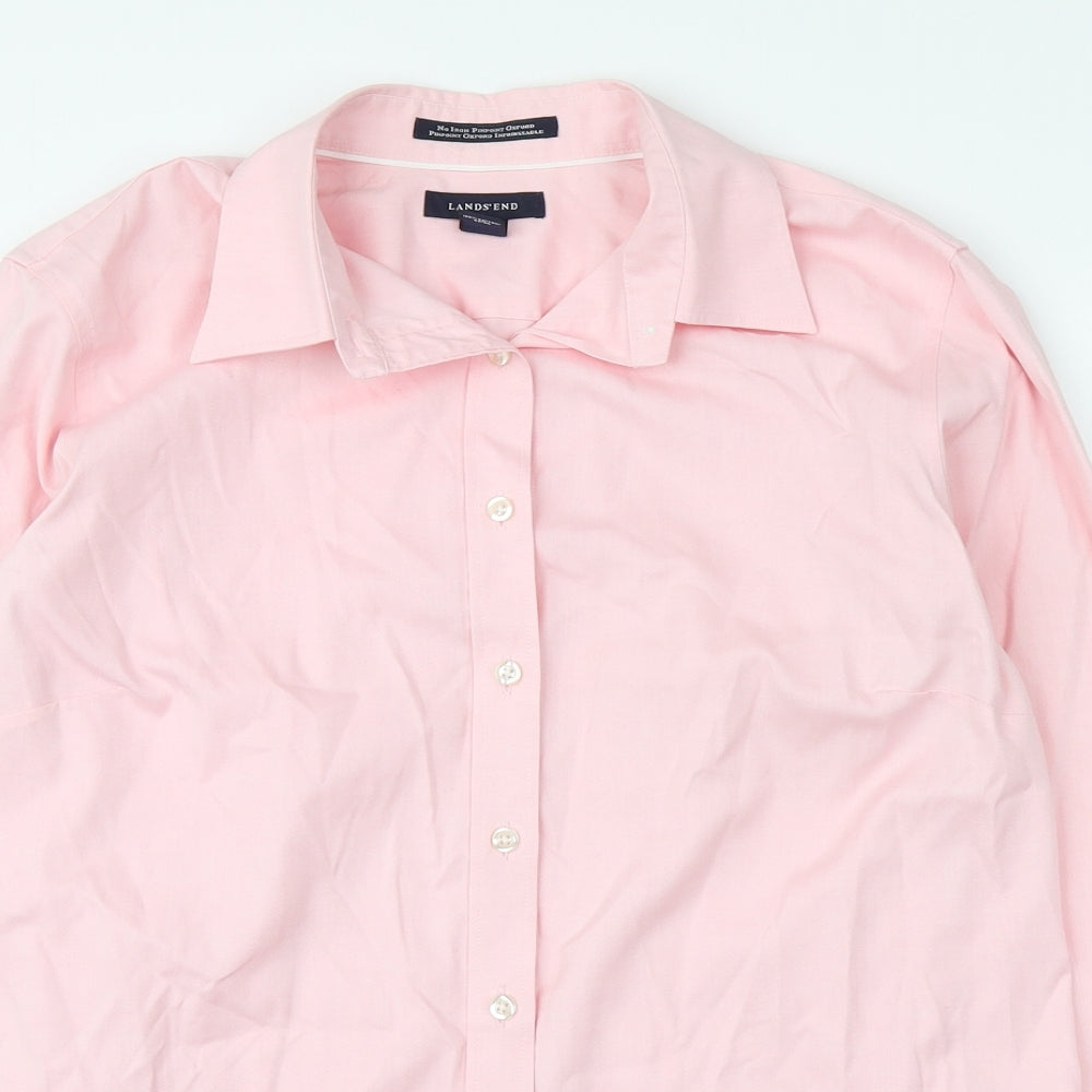Lands' End Womens Pink  100% Cotton Basic Button-Up Size 16 Collared - Size 14-16