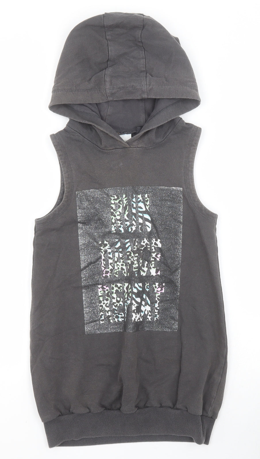 NEXT Girls Grey  100% Cotton Vest Hoodie Size 7 Years  Pullover