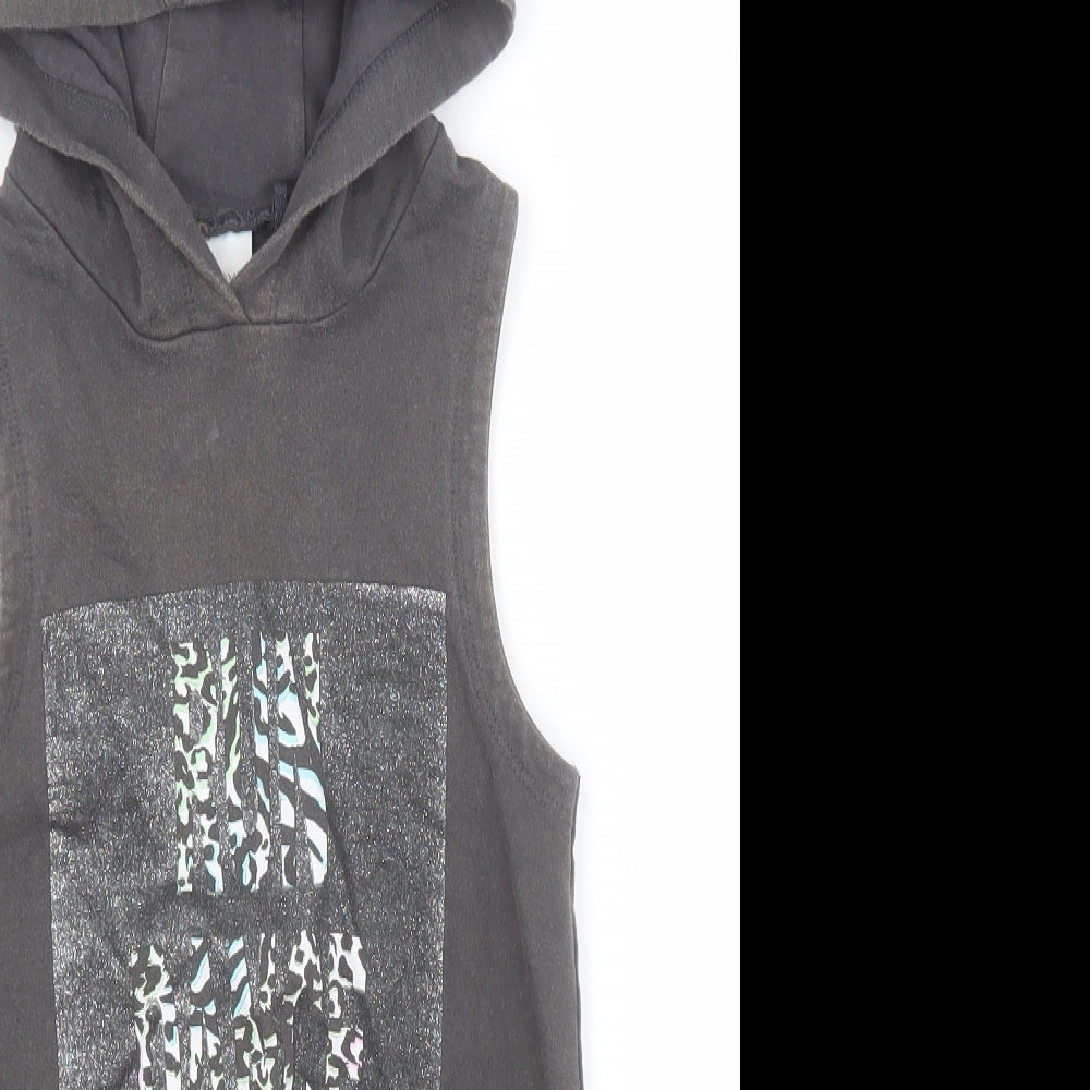 NEXT Girls Grey  100% Cotton Vest Hoodie Size 7 Years  Pullover