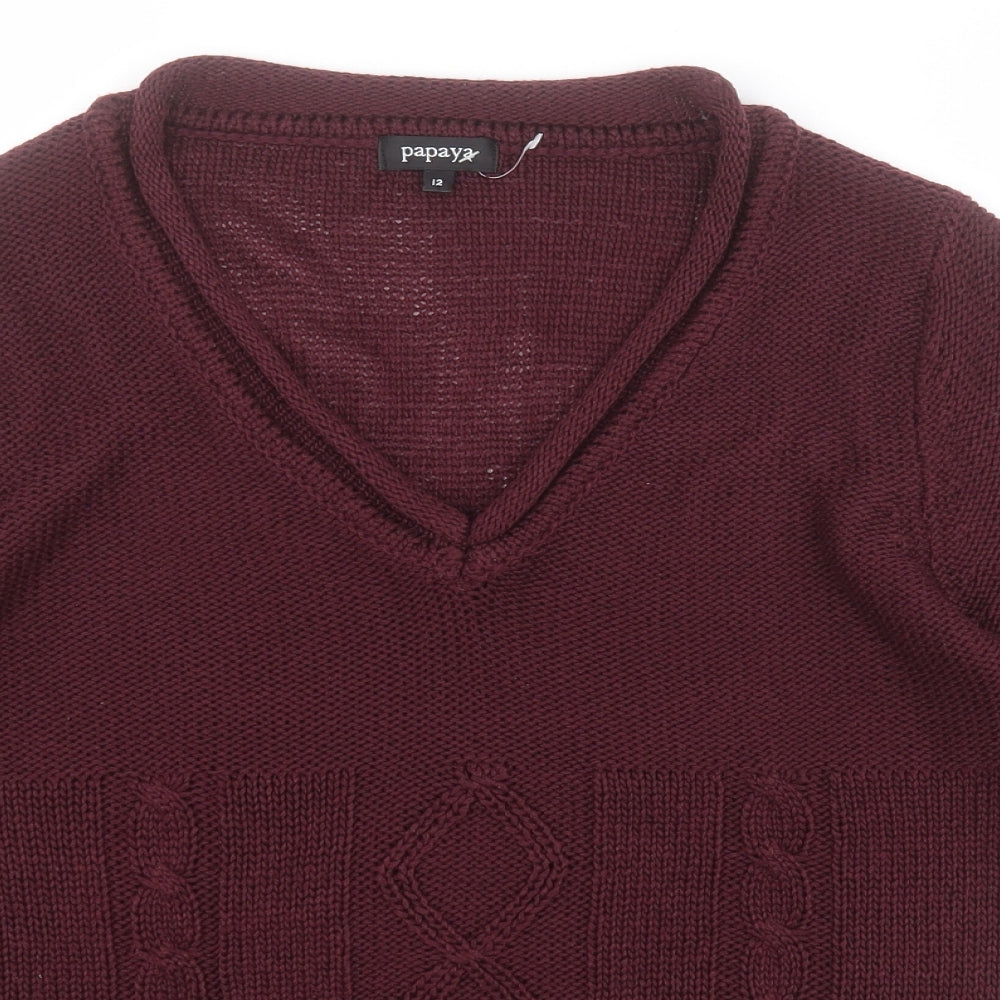Papaya Womens Purple V-Neck  Acrylic Pullover Jumper Size 12