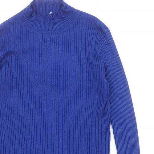 Papaya Womens Blue High Neck  Viscose Henley Jumper Size 14