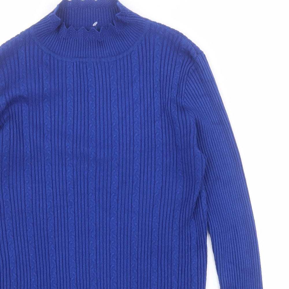 Papaya Womens Blue High Neck  Viscose Henley Jumper Size 14