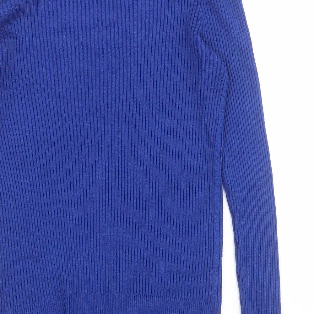 Papaya Womens Blue High Neck  Viscose Henley Jumper Size 14