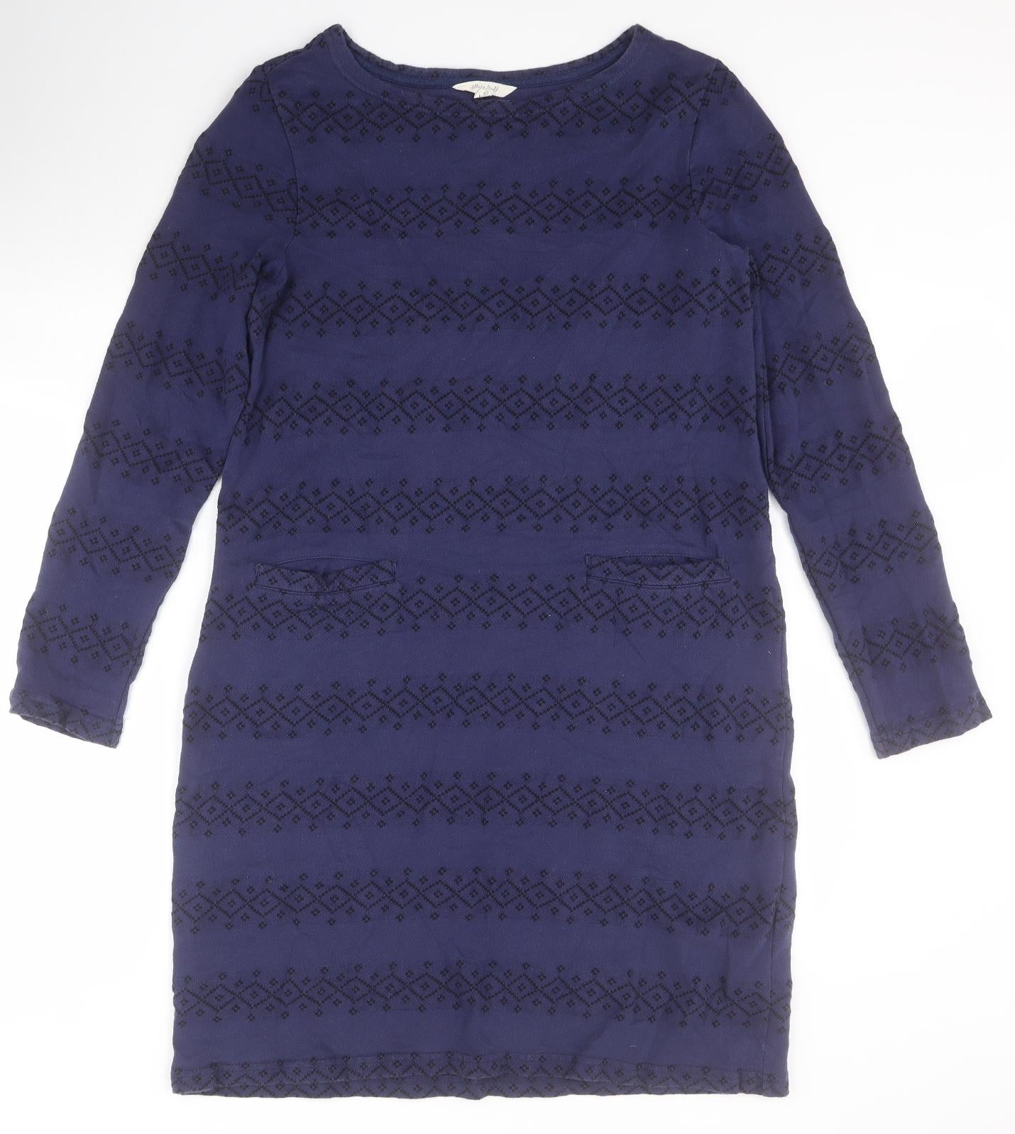 White Stuff Womens Blue Fair Isle 100% Cotton Jumper Dress  Size 12  Round Neck Pullover