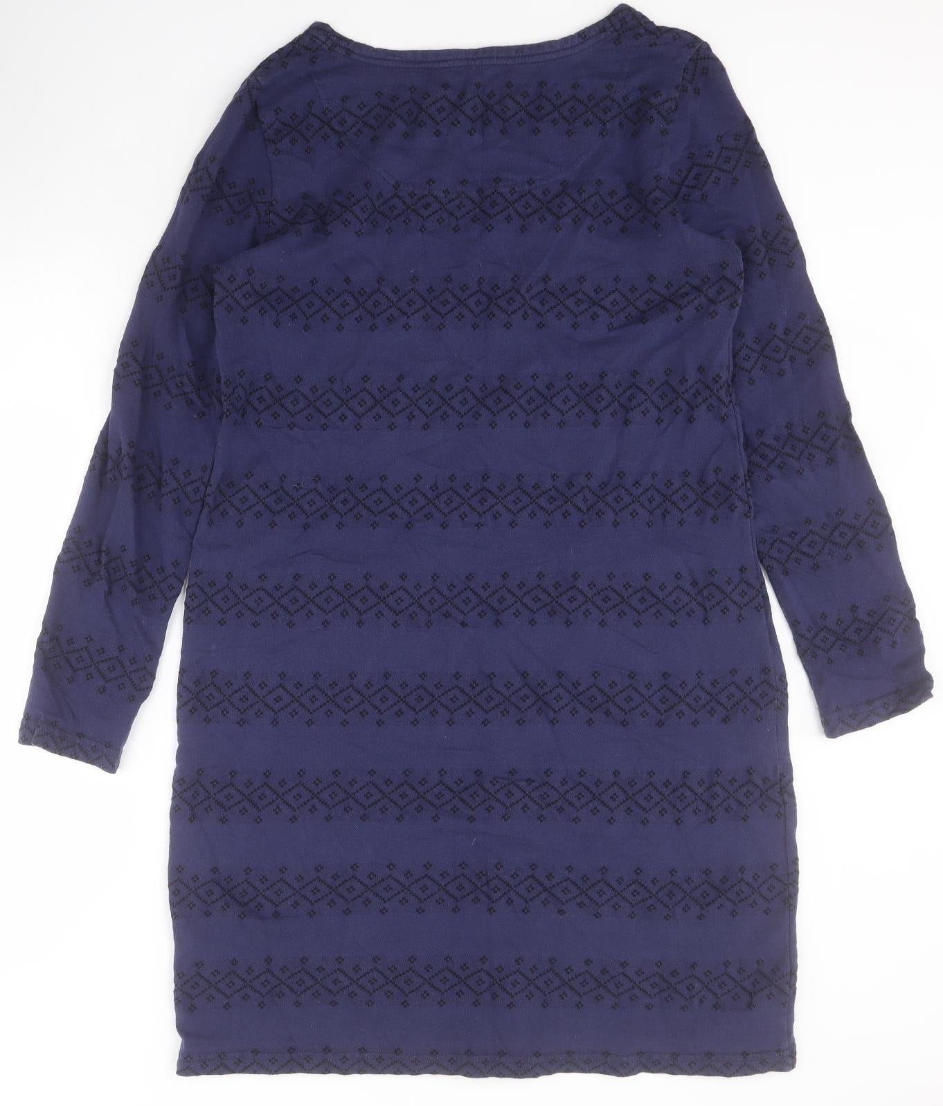 White Stuff Womens Blue Fair Isle 100% Cotton Jumper Dress  Size 12  Round Neck Pullover