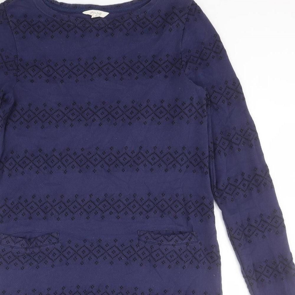 White Stuff Womens Blue Fair Isle 100% Cotton Jumper Dress  Size 12  Round Neck Pullover