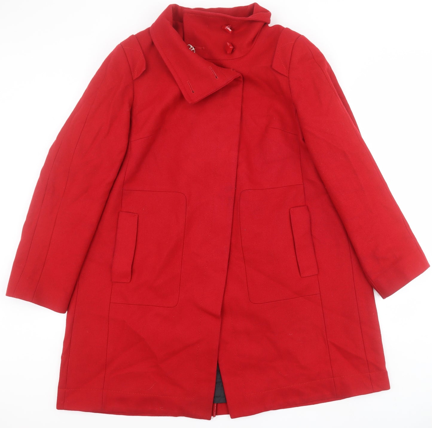 Marks and Spencer Womens Red   Pea Coat Coat Size 14  Button