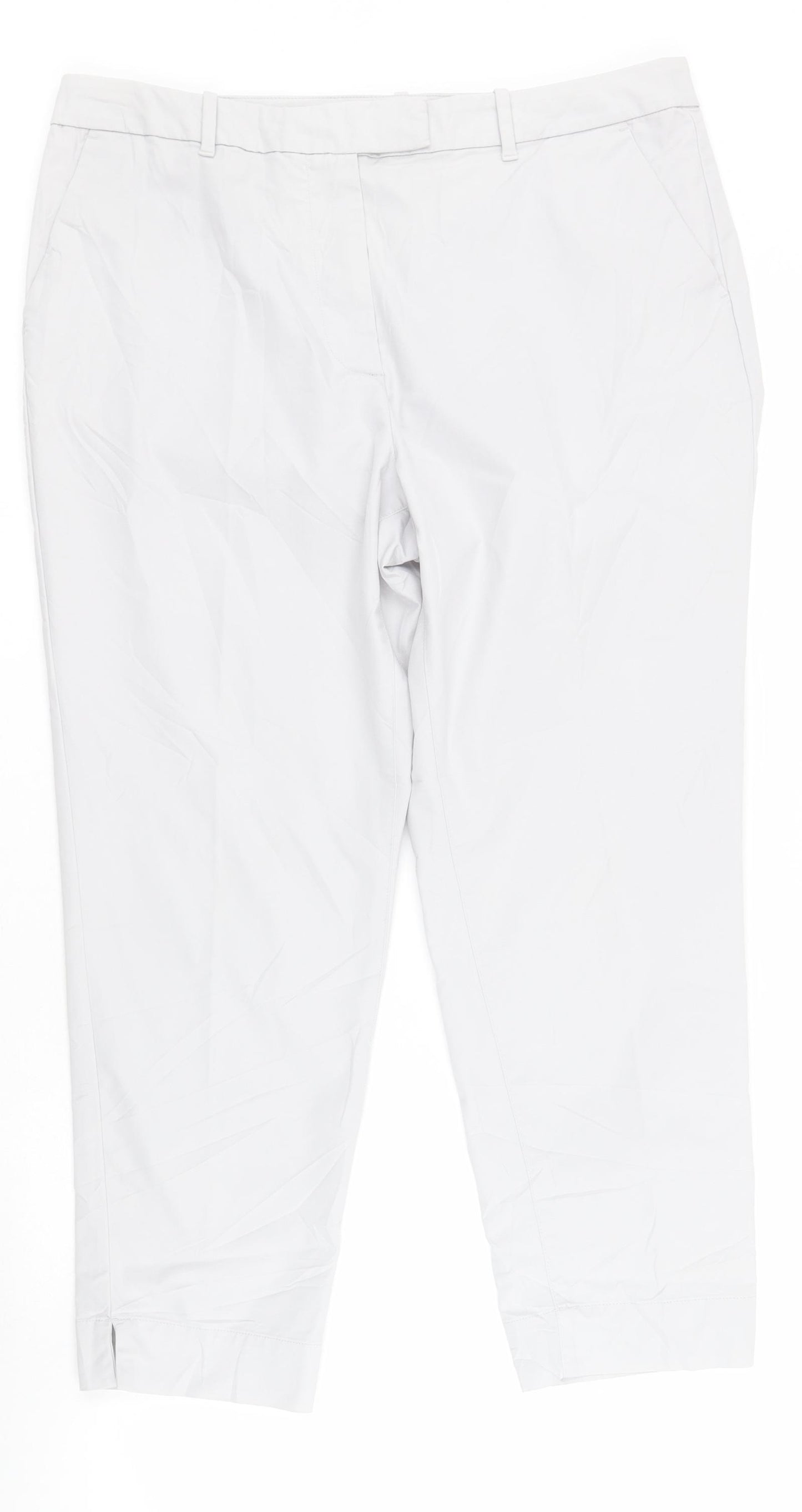 Marks and Spencer Womens Grey  Cotton Cropped Trousers Size 14 L23 in Regular Zip