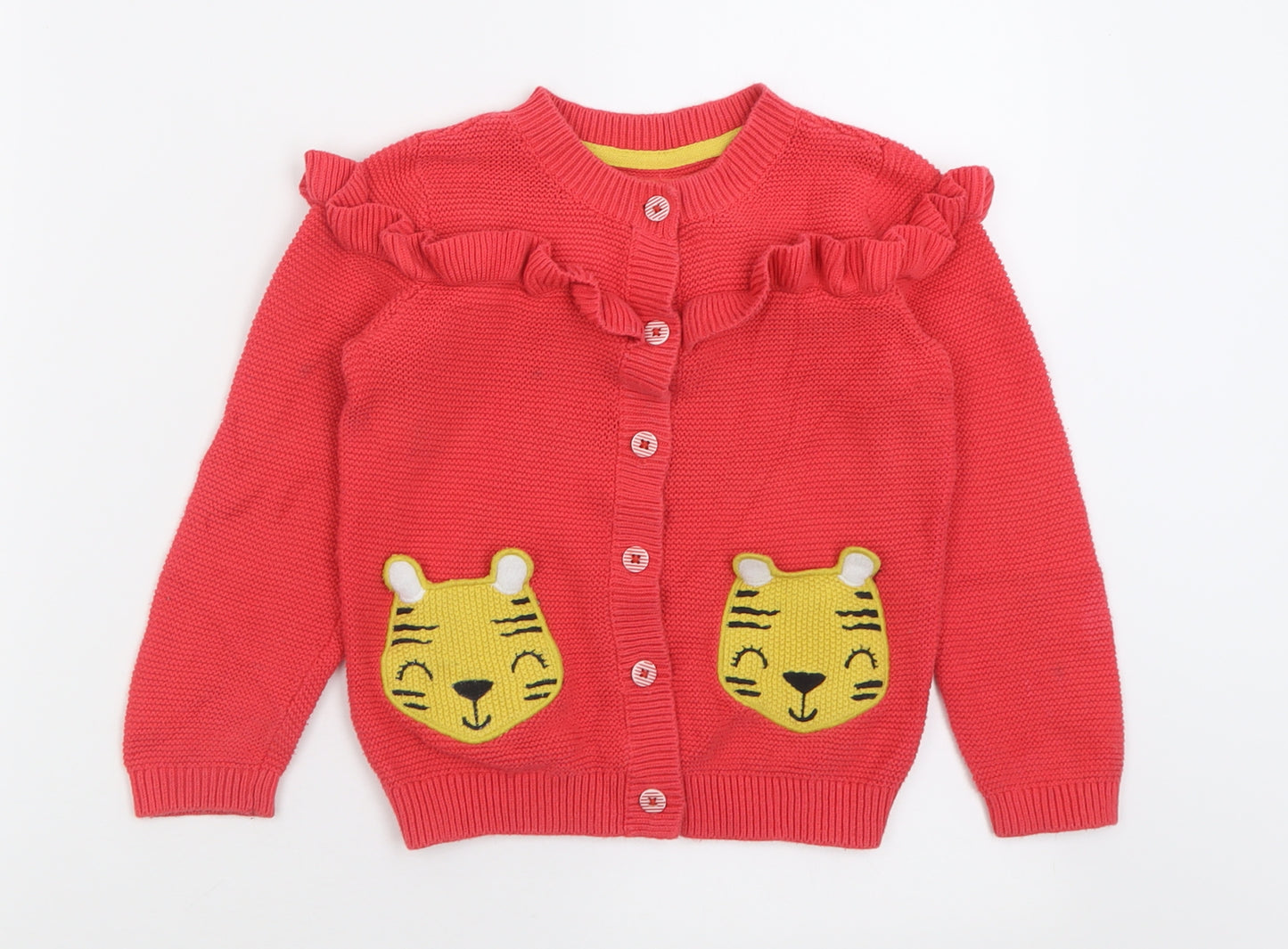 TU Girls Pink Crew Neck  Cotton Cardigan Jumper Size 3-4 Years  Button - Lion