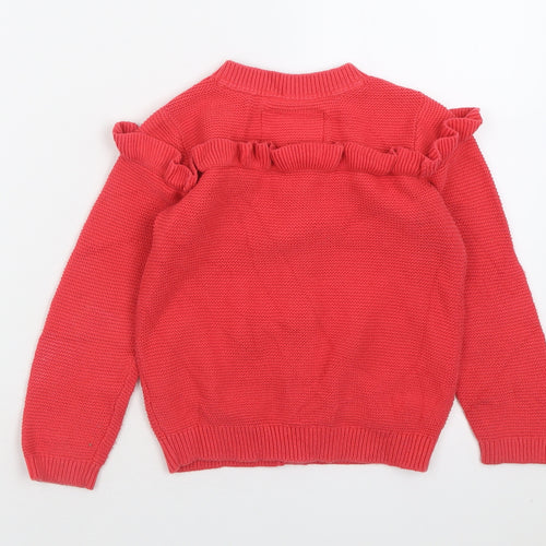 TU Girls Pink Crew Neck  Cotton Cardigan Jumper Size 3-4 Years  Button - Lion