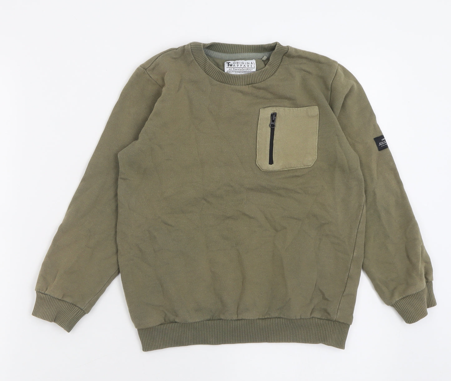 TU Boys Green  Cotton Pullover Sweatshirt Size 9 Years  Pullover