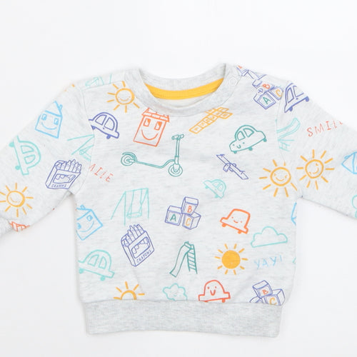 Primark Boys Grey Geometric Cotton Basic Casual Size 0-3 Months Crew Neck Pullover