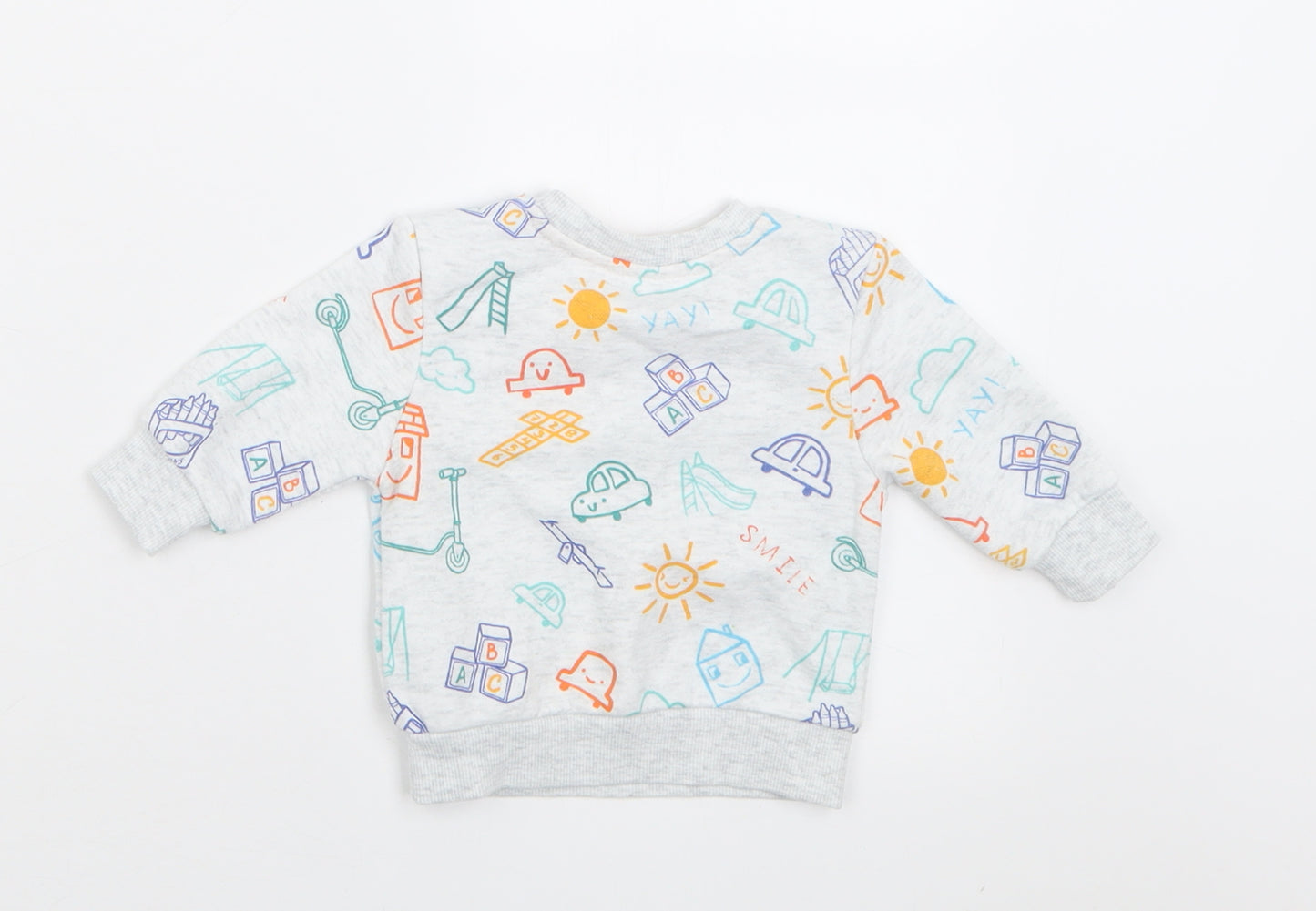 Primark Boys Grey Geometric Cotton Basic Casual Size 0-3 Months Crew Neck Pullover