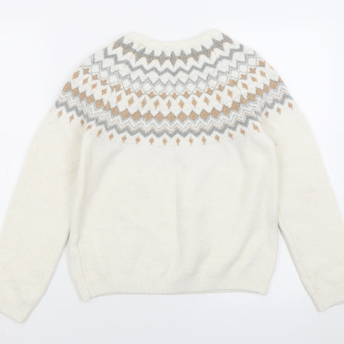 Primark Girls Ivory Crew Neck Geometric Polyester Pullover Jumper Size 12-13 Years  Pullover