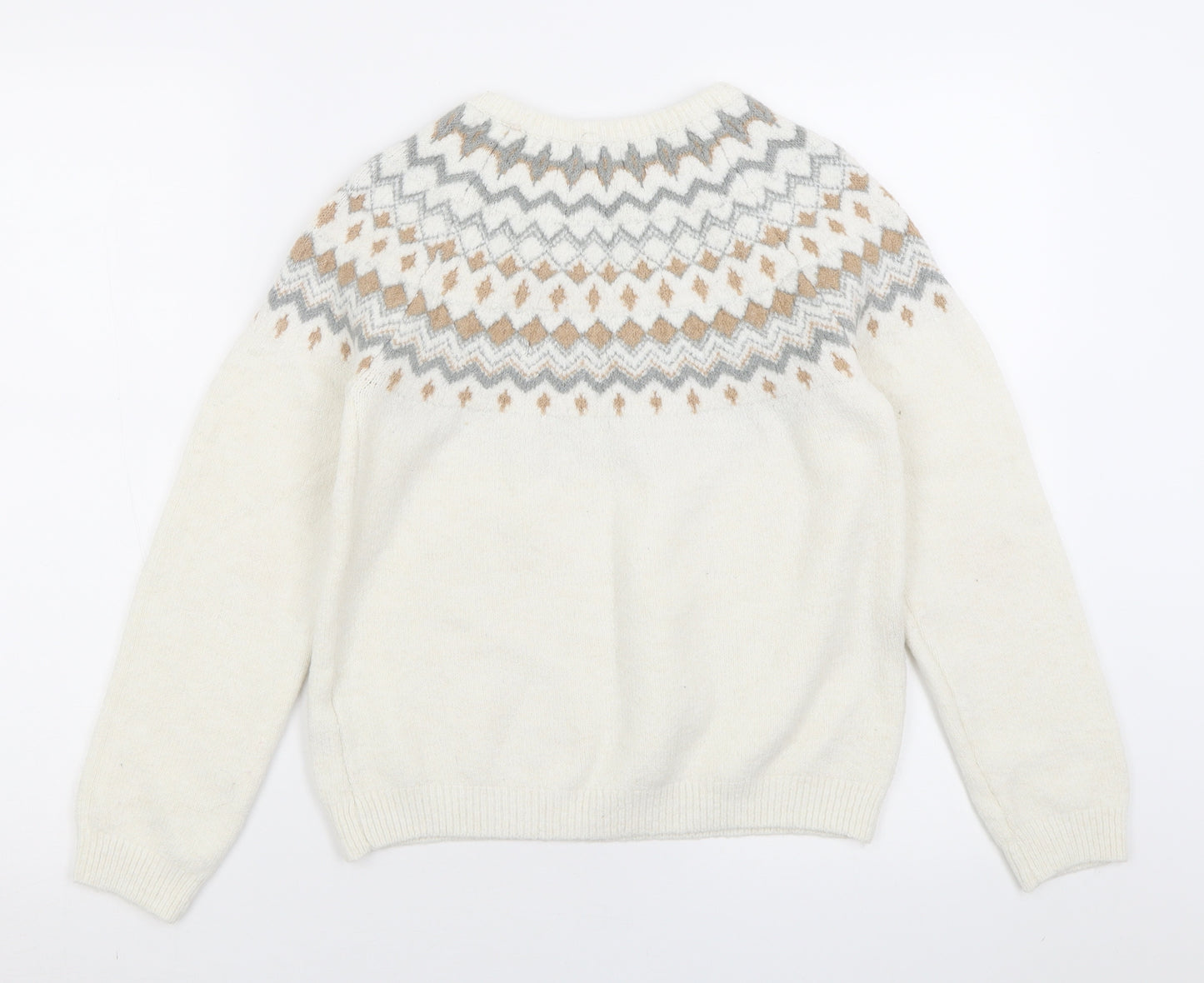 Primark Girls Ivory Crew Neck Geometric Polyester Pullover Jumper Size 12-13 Years  Pullover