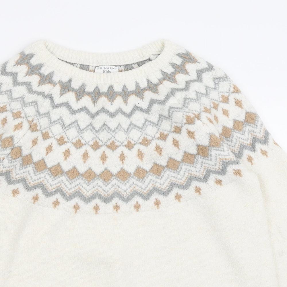 Primark Girls Ivory Crew Neck Geometric Polyester Pullover Jumper Size 12-13 Years  Pullover