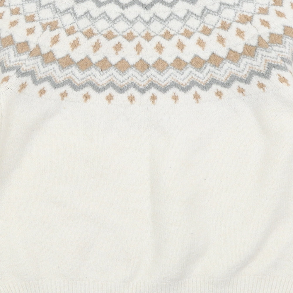 Primark Girls Ivory Crew Neck Geometric Polyester Pullover Jumper Size 12-13 Years  Pullover