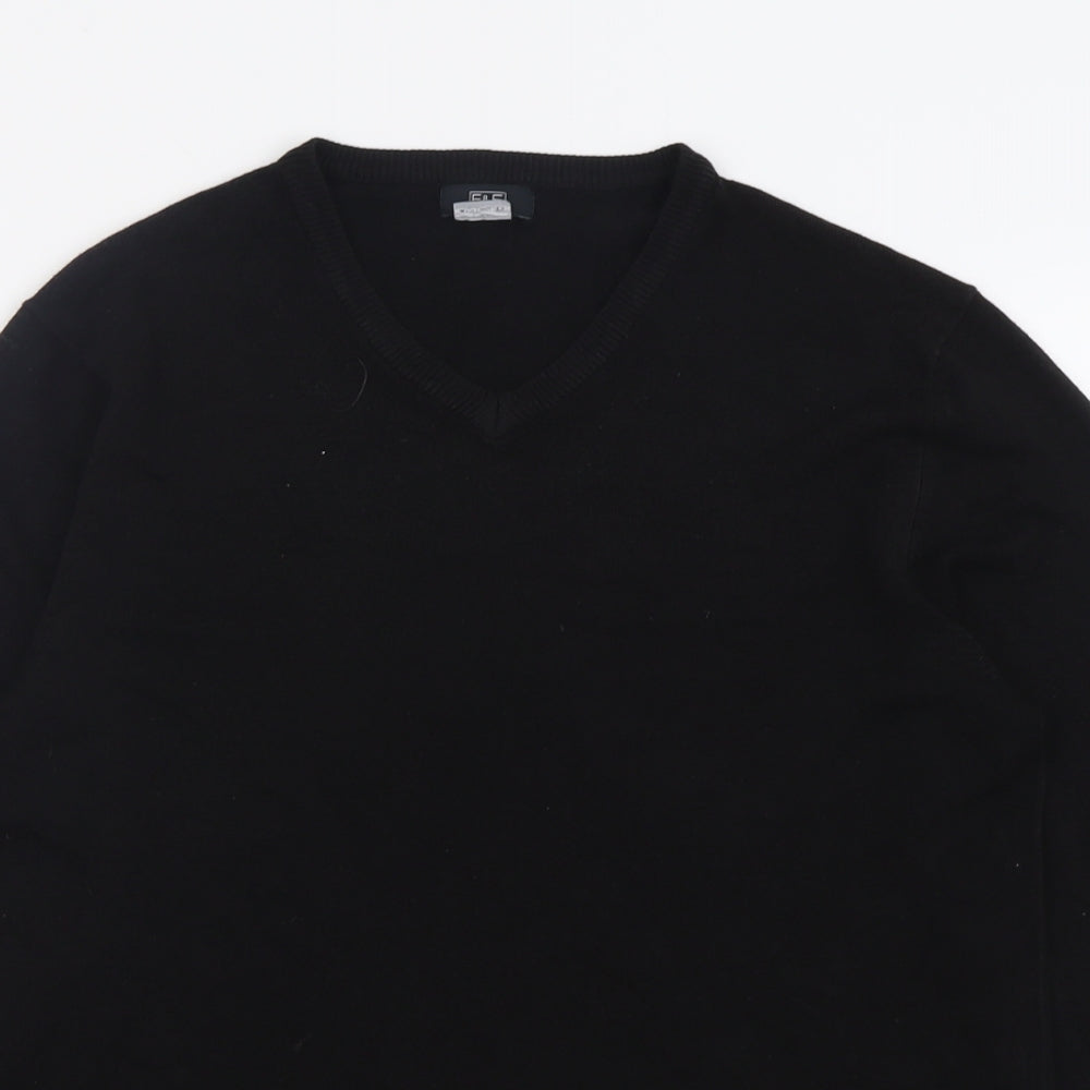 F&F Mens Black V-Neck  Acrylic Pullover Jumper Size M