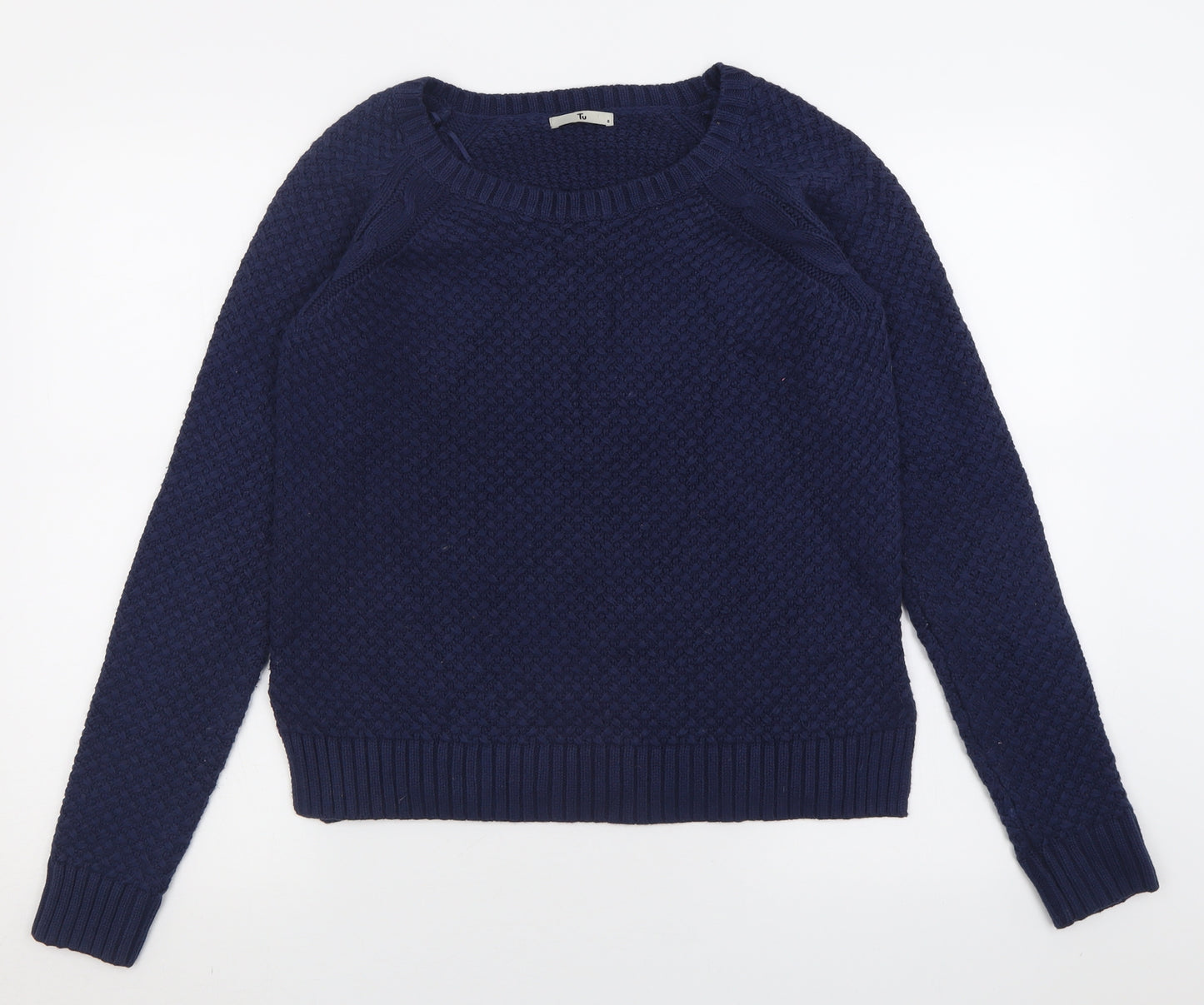 TU Womens Blue Crew Neck  Cotton Pullover Jumper Size 8