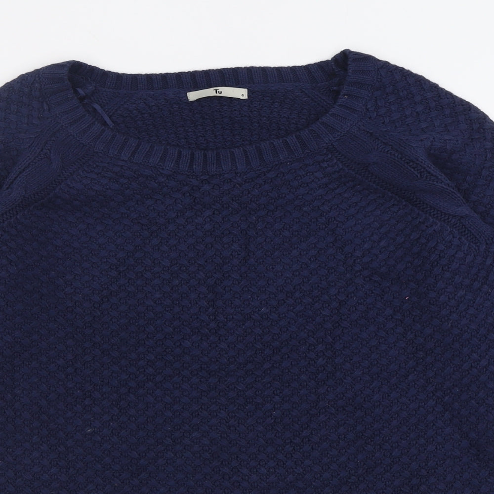 TU Womens Blue Crew Neck  Cotton Pullover Jumper Size 8