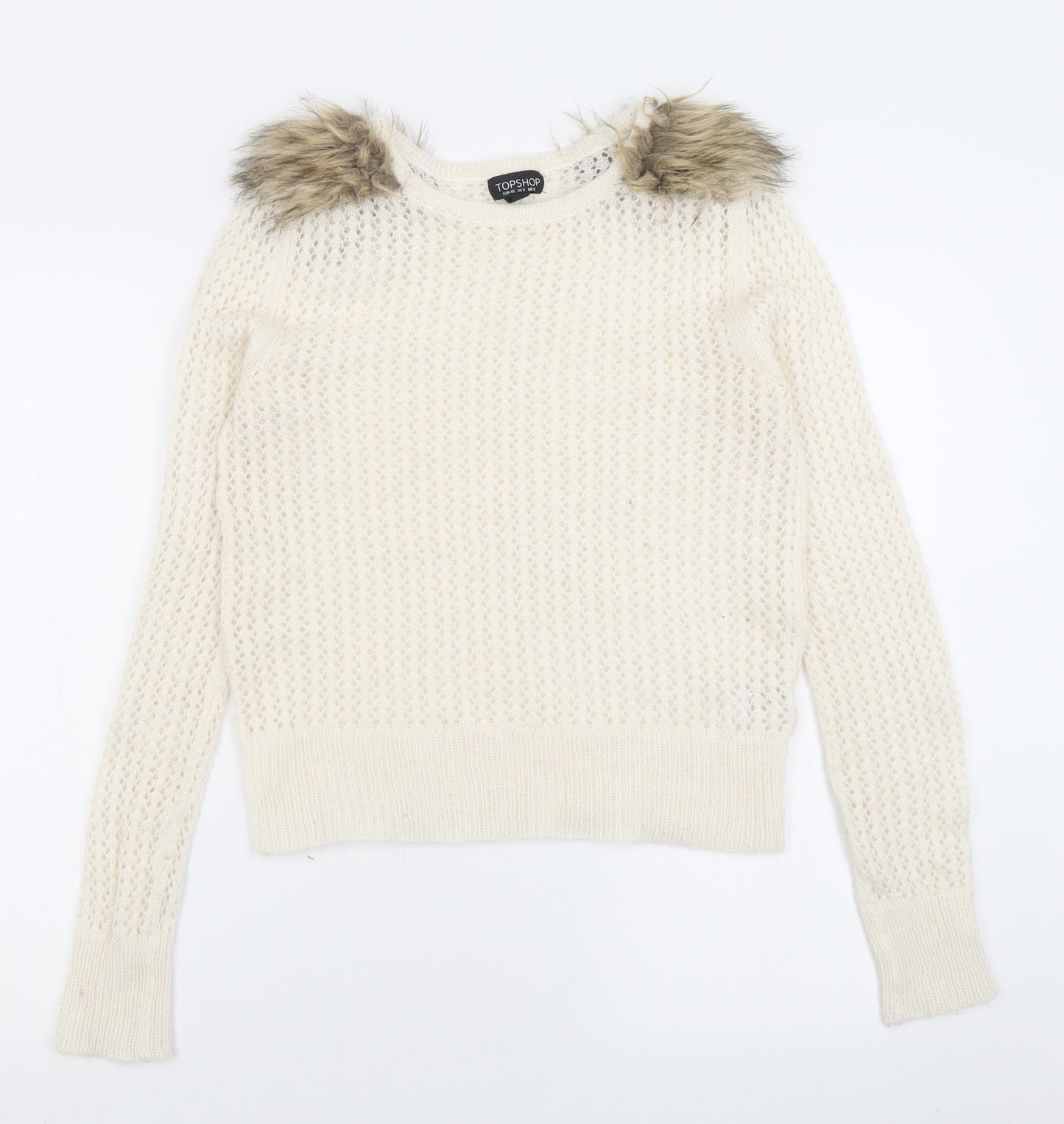 Topshop Womens Ivory Crew Neck  Acrylic Pullover Jumper Size 12