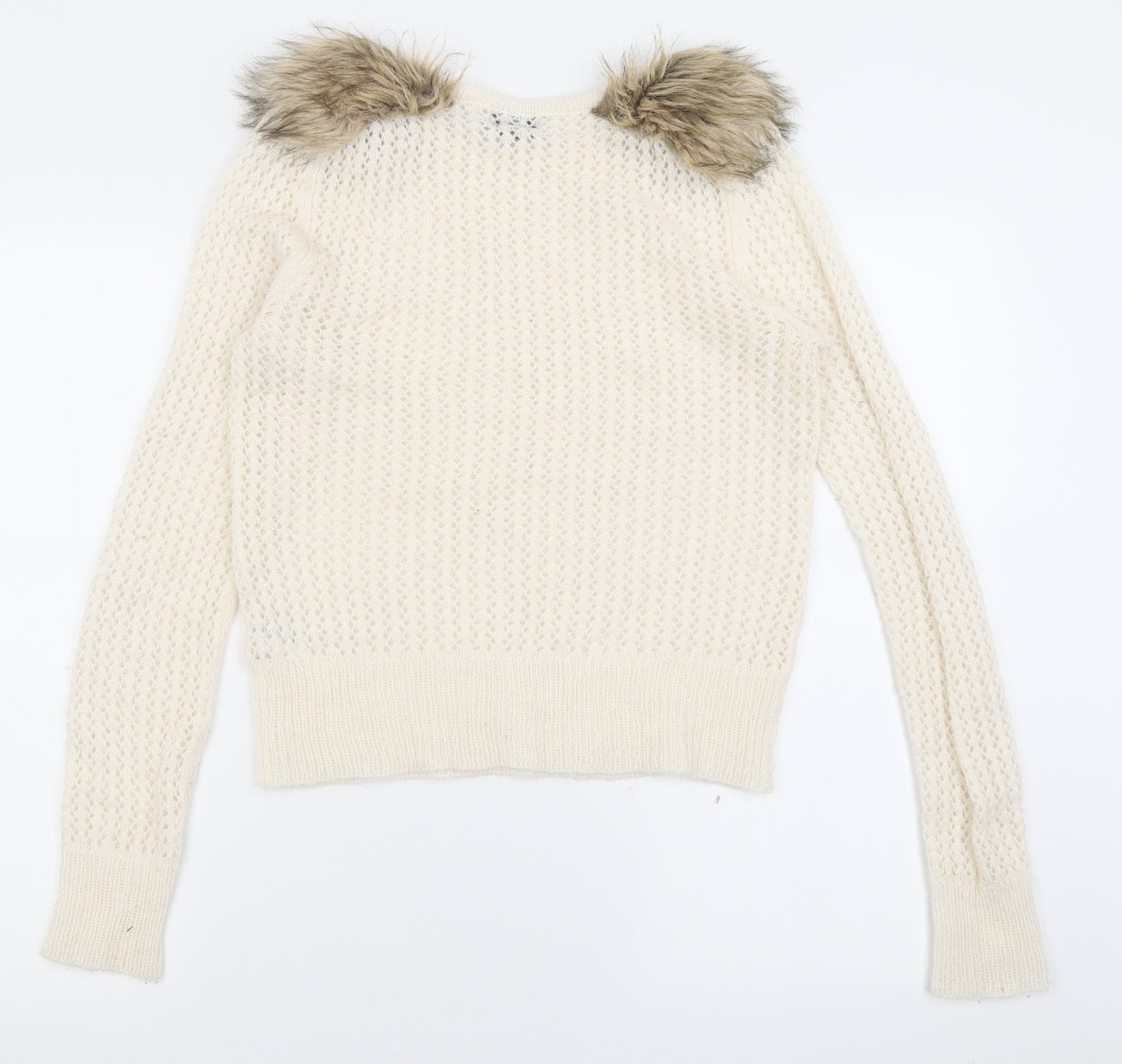 Topshop Womens Ivory Crew Neck  Acrylic Pullover Jumper Size 12