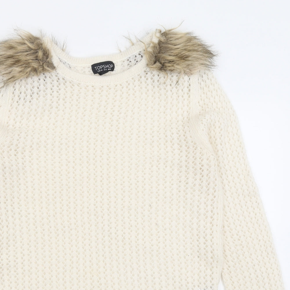 Topshop Womens Ivory Crew Neck  Acrylic Pullover Jumper Size 12