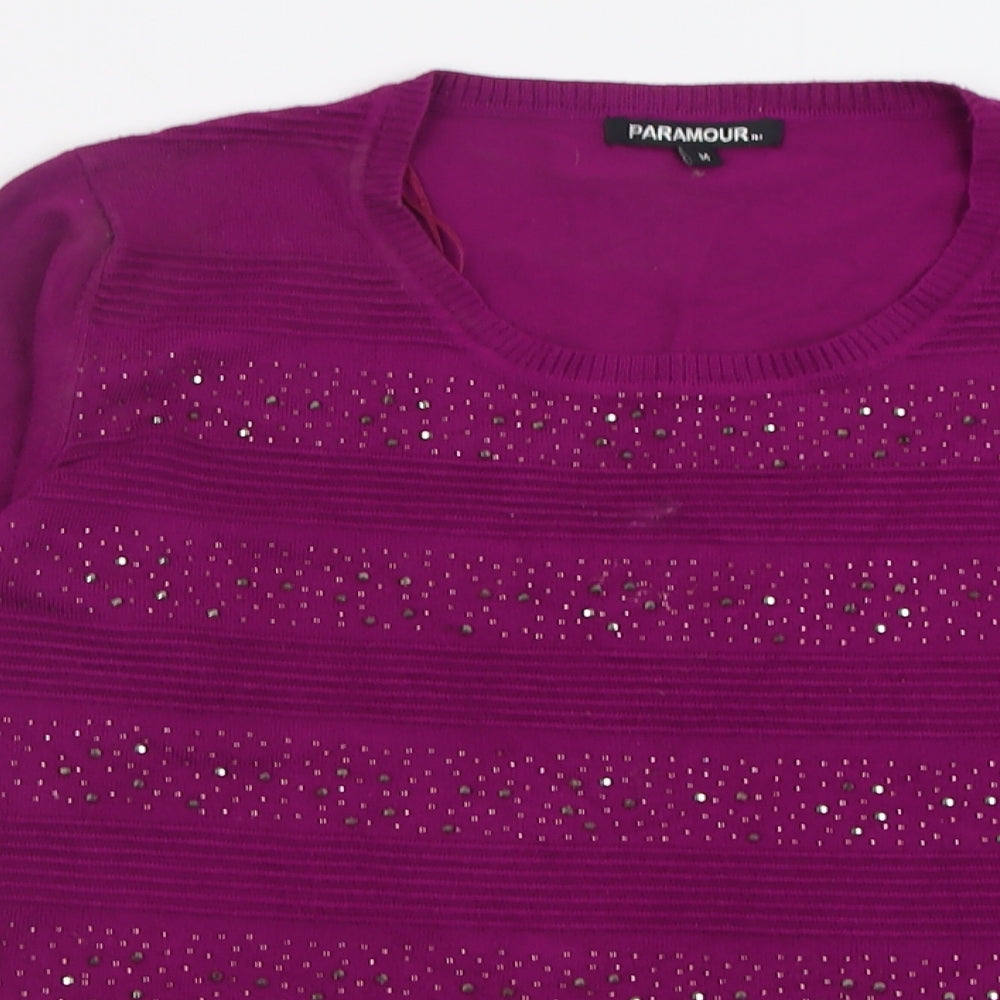 Paramour Womens Purple Crew Neck  Viscose Pullover Jumper Size M