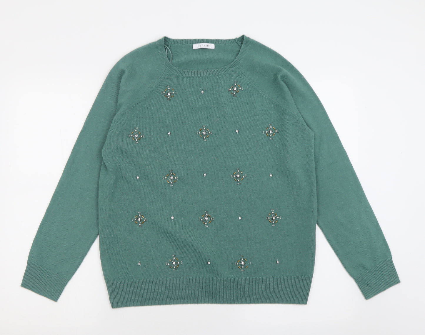 Marks and Spencer Womens Green Crew Neck  Acrylic Pullover Jumper Size 14