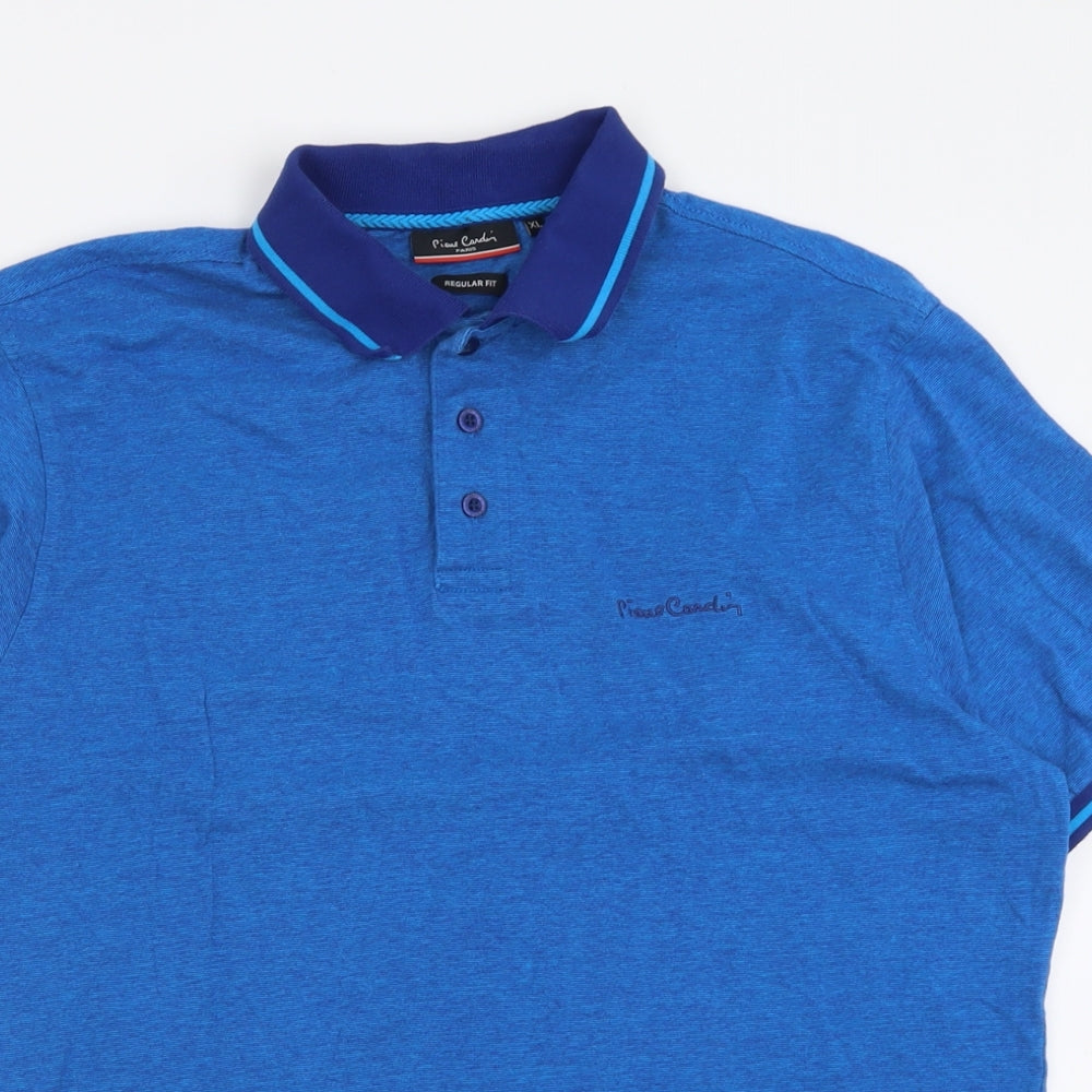 Piere Candin Mens Blue  Cotton  Polo Size XL Collared Button