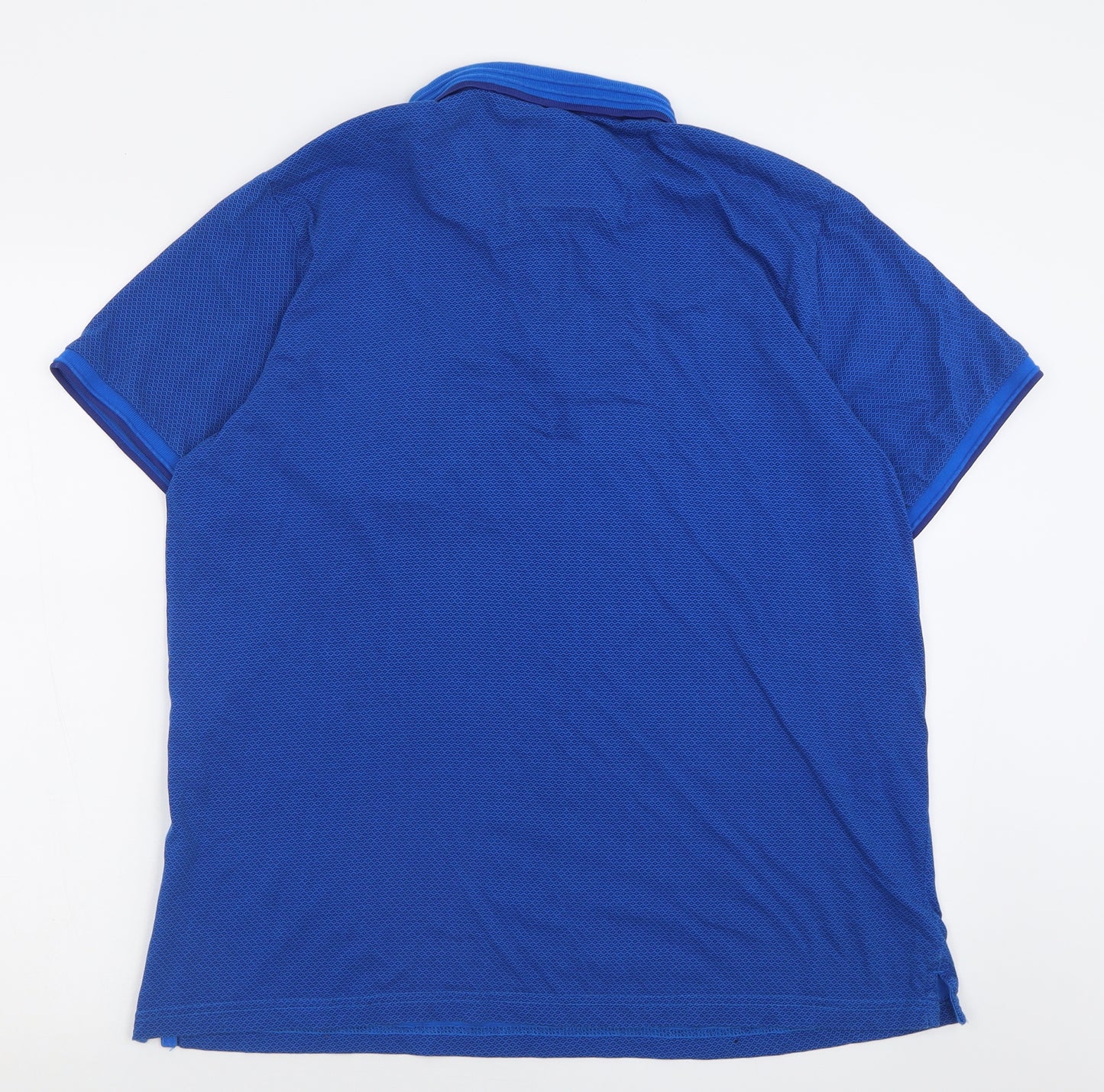 Centered Mens Blue Geometric Cotton  Polo Size XL Collared Button