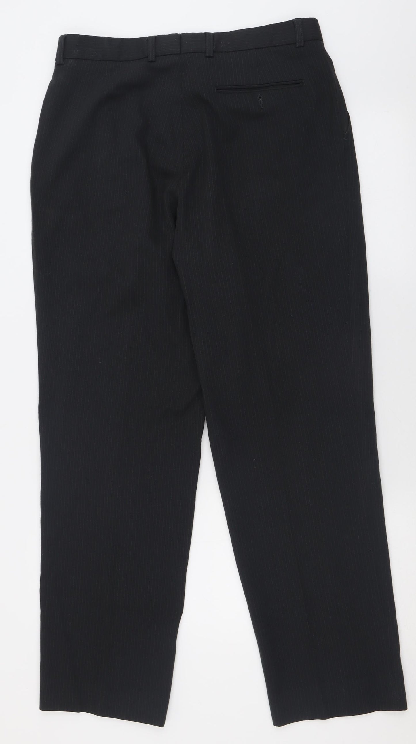 Burton Mens Black Striped Wool Trousers  Size 34 L31 in Regular Button