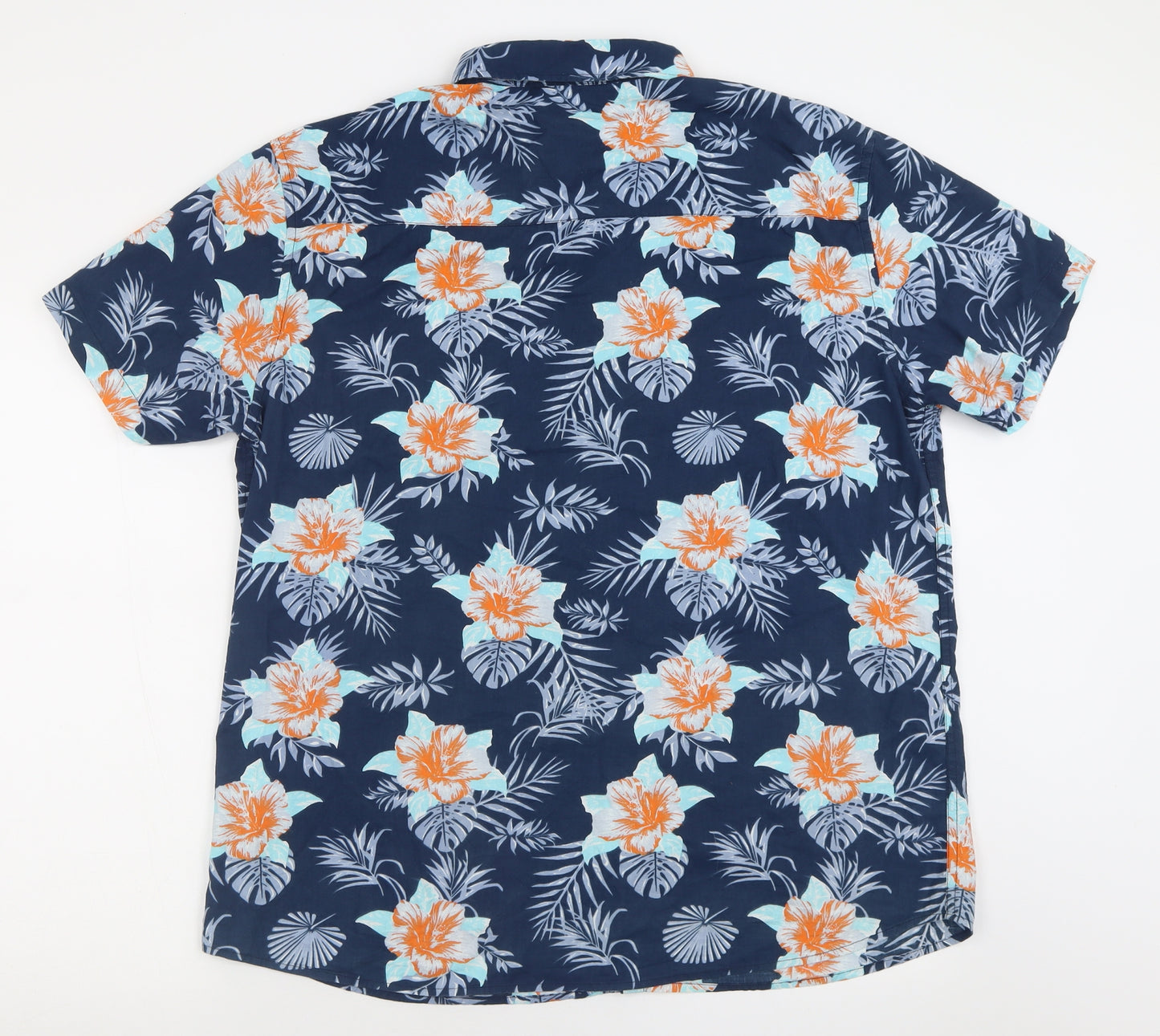 Peacocks Mens Blue Floral Cotton  Button-Up Size XL Collared Button