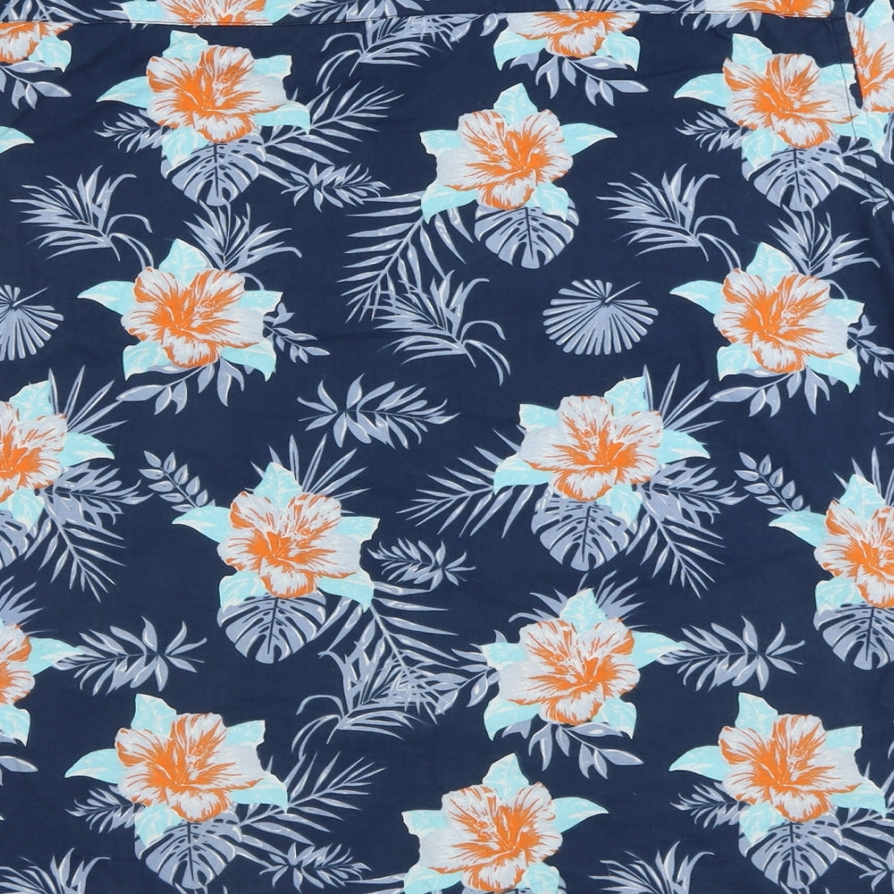 Peacocks Mens Blue Floral Cotton  Button-Up Size XL Collared Button
