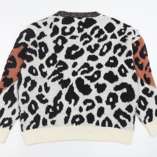 Marks and Spencer Womens Pink Crew Neck Animal Print Acrylic Pullover Jumper Size M