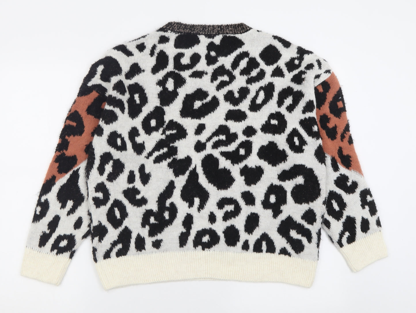 Marks and Spencer Womens Pink Crew Neck Animal Print Acrylic Pullover Jumper Size M