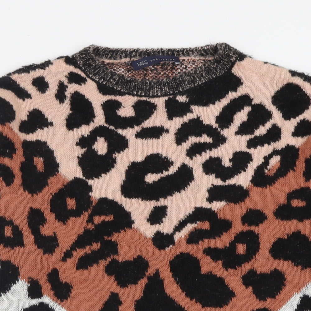 Marks and Spencer Womens Pink Crew Neck Animal Print Acrylic Pullover Jumper Size M