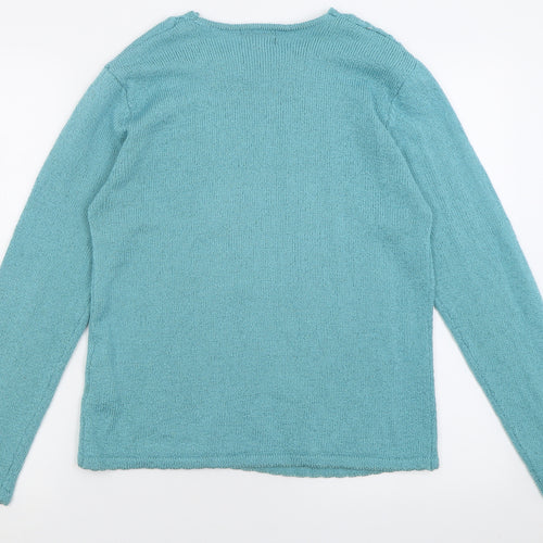 Casamia Womens Blue Crew Neck Floral Acrylic Pullover Jumper Size S